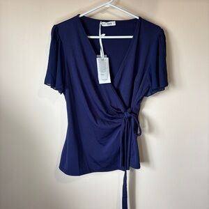 Grace Karin Navy Wrap Tie Top